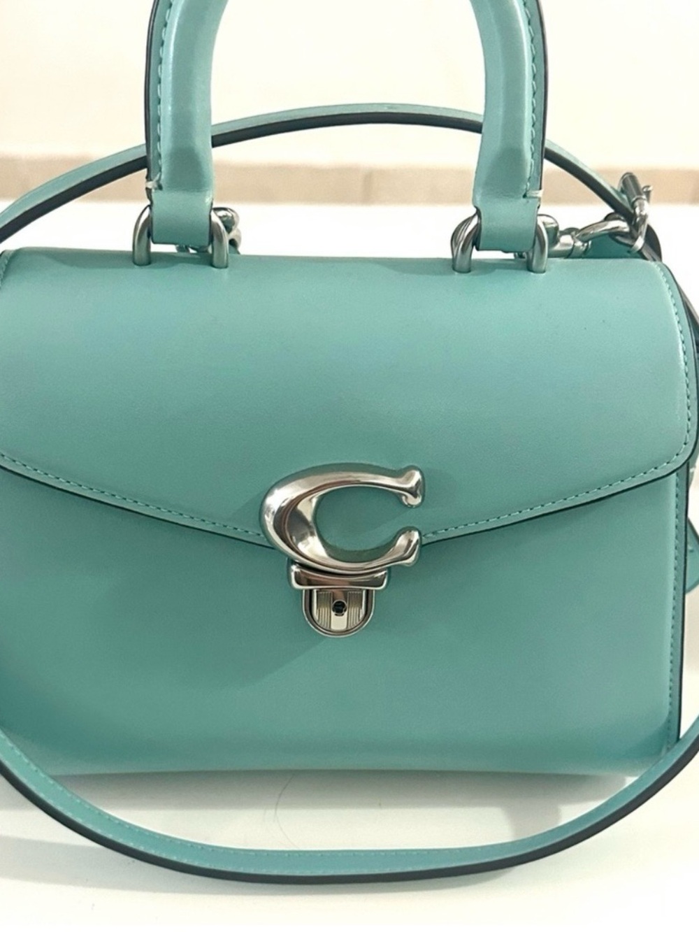 Coach Pebble Leather Satchel in Mint Green with Silver Hardware - Picture 4 of 6